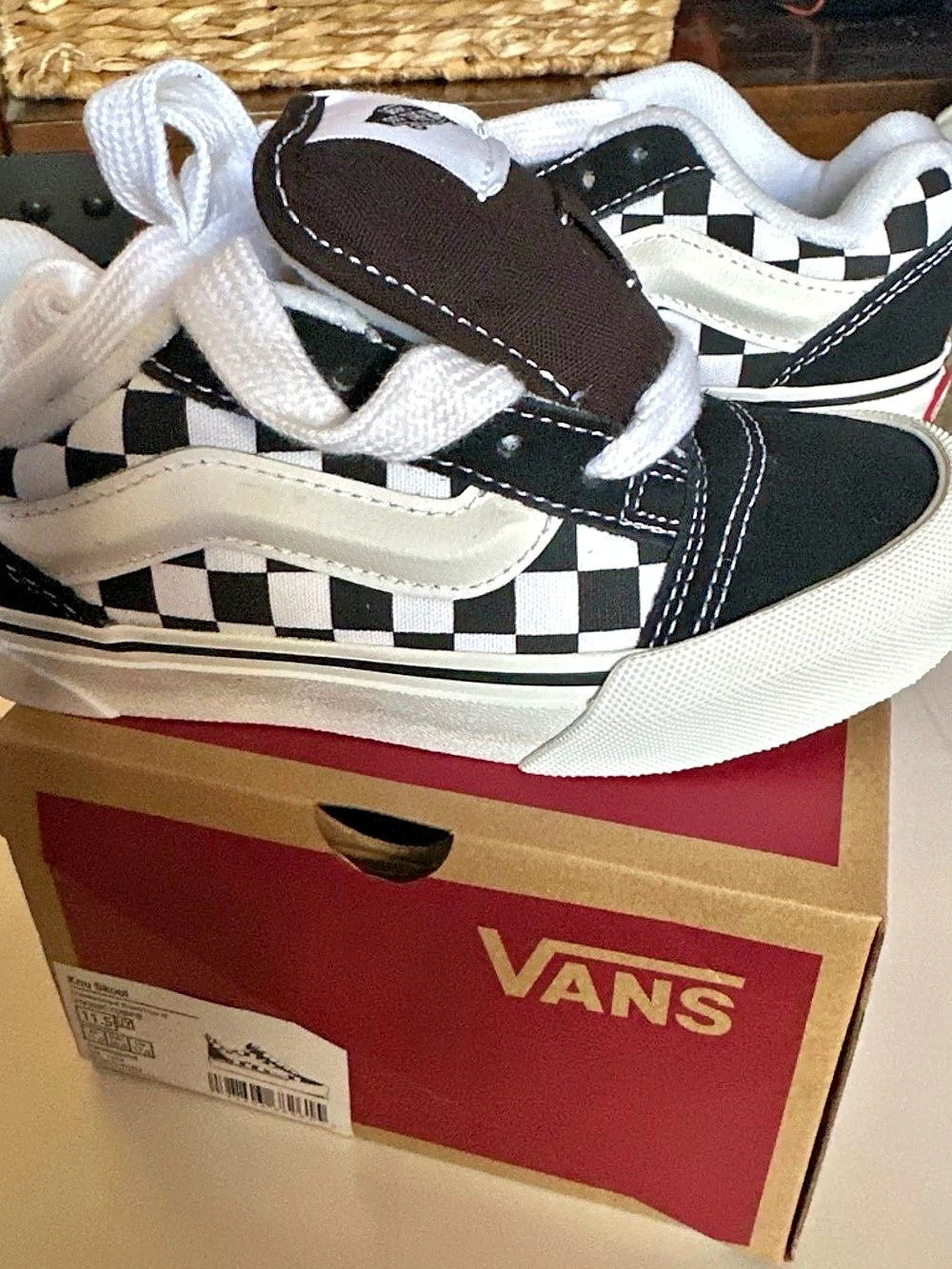 Vans Toddler Knu Skool Checkerboard Sneakers size 11.5 Black & White Like New
